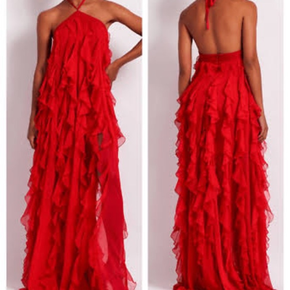 PatBO Vibrant Red Ruffled Maxi Dress size 4 New w tags - Picture 2 of 7